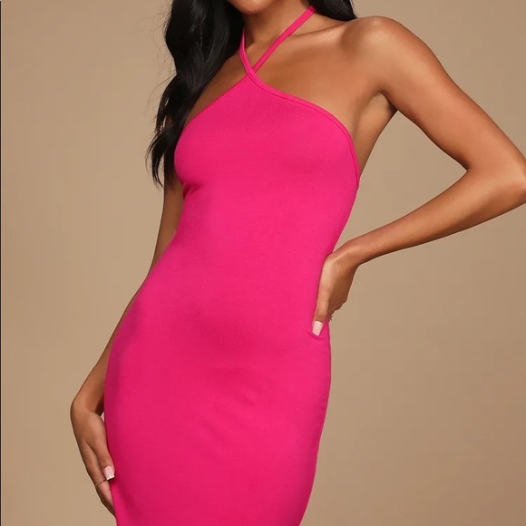 Magenta Halter Bodycon Mini Dress - Picture 3 of 5